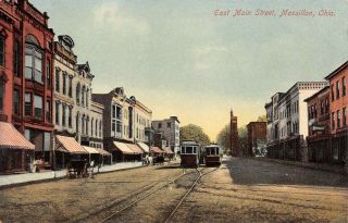 Lps58 Massillon Ohio Oh Postcard East Main Street Town View Trolley