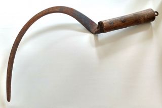 Vintage Antique Handmade Hand Crafted Farm Sickle Bagging Hook - Wooden Handle