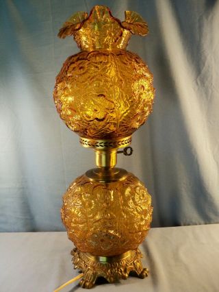 Fenton Amber Glass Poppy Double Globe Gone With The Wind Electric Lamp