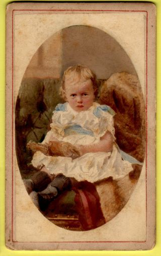 Hand Coloured Cdv - Young Child With Toy Horse - Lewis - Isle Of Man