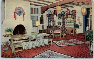 Santa Fe,  Mexico Postcard " Corner Of The Indian Room,  La Fonda Hotel " Linen