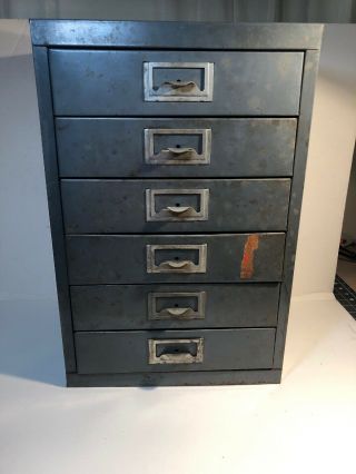 Vintage Industrial 6 - Drawer 19”x12x9” Metal Hardware Parts Tool Cabinet