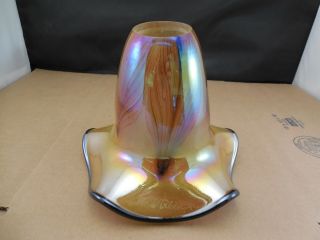 Signed And Dated Todd Phillips Yellow Iridescent Art Glass Lamp Shade