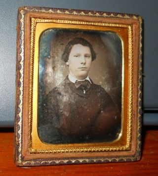 Ninth Plate Daguerreotype Of Young Man In Half Case