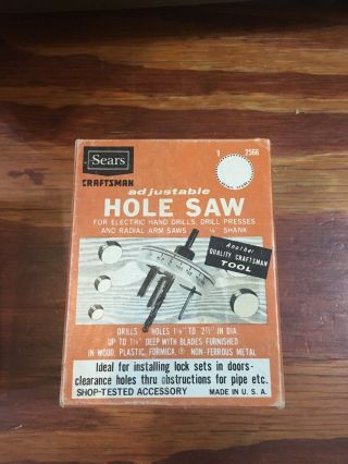Vintage/vtg Sears Craftsman Us Made Adjustable Hole Saw For Drill 9 - 2566 92566