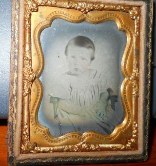 1/9th Plate Ruby Ambrotype Of Young Child In Half Case