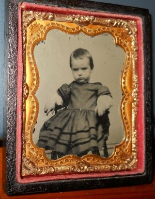 1/9th Plate RUBY Ambrotype of Young Girl in chair Half Case 2
