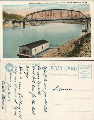 Antique Postcard West Brownsville Bridge & Monongahela River Pa