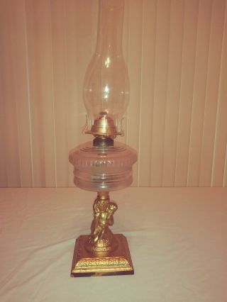 Antique Oil Lamp Victorian Figure Late 1800 