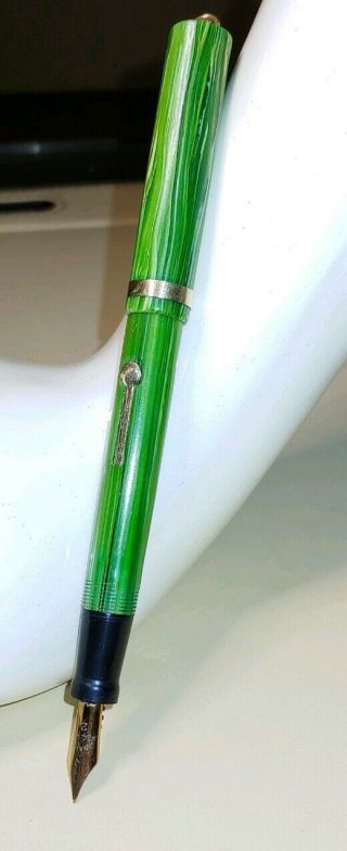 Jefferson? Sheaffer? Green Striped Ring Top Lever Fill Fountain Pen 14k 2 Nib