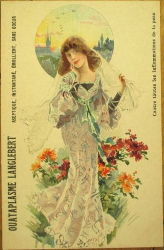 Art Nouveau 1905 Color Litho Advertising Postcard: Woman In Purple