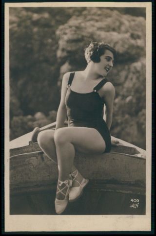 Bathing Beauty Swimsuit Risque Sexy Woman 1920s Photo Postcard Kf26