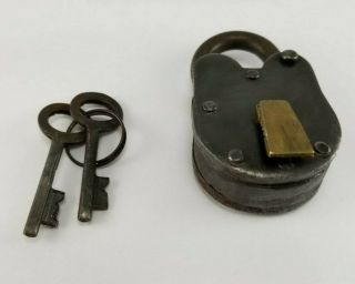 2.  5 " Vintage Antique Style Lock,  Iron With Brass Keyhole Cover,  Padlock & 2 Keys