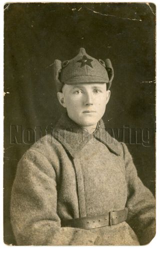 1930s Soviet Soldier Red Army Military Man Guy Budenovka Russian Antique Photo