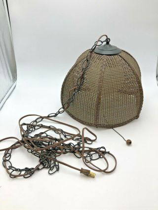 Vintage Brown Wicker Ceiling Lamp Mid Century Hanging Shade Light Swag Country