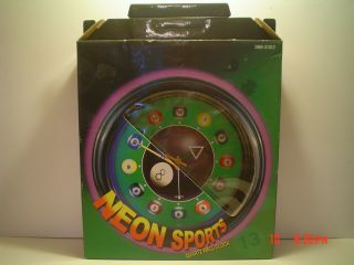 Neon Sports Billiard Themed Purple Neon Wall Clock W/ Pool Balls & Adapter,  Nib