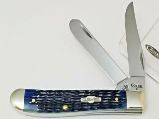 2009 Case Xx Usa 6207 Ss Mini Trapper Knife 3 1/2 " Blue Bone Handles