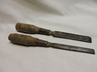 2 Vintage Wood Handle Chisels - Tool Steel Usa 1/2 & Tempered Steel Usa 3/4