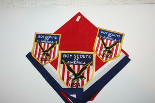 1957 World Scout Jamboree Us Contingent Neckerchief And 2 Pocket Patches