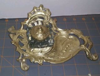 Vintage Brass Inkwell With Glass Insert And Lid Art Deco / Nouveau Desk