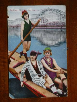 California,  Ca,  Venice,  Bathing Girls In Lagoon Roller Coaster Ca 1910