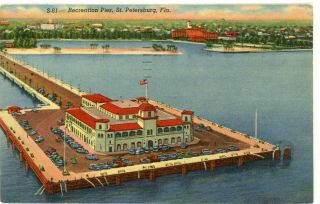 St Petersburg Florida Fl " Recreation Pier " Curt Teich Linen Postcard 1956 Cancel