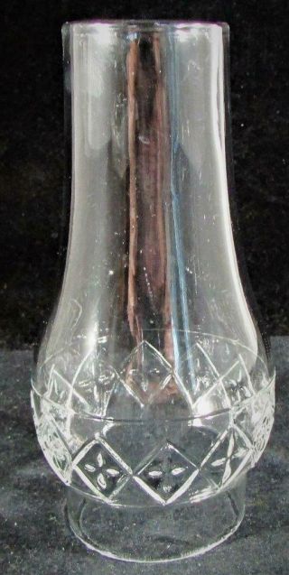 Miniature Antique Clear Glass Oil Kerosene Lamp Chimney 1 7/8 X 5 Cross & Flower