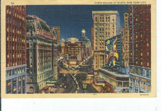 Ci - 030 Ny York City Times Square Linen Postcard Coca Cola Woolworth 1936