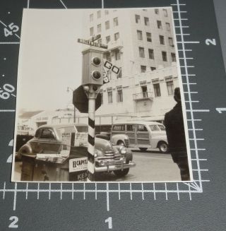 1940s Hollywood & Vine Street Stop Traffic Light Car California Ca Vintage Photo