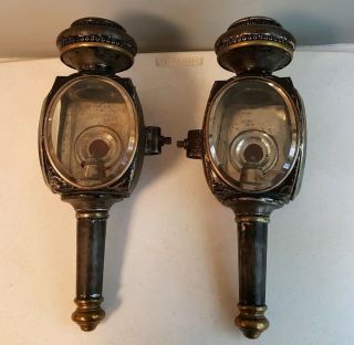 Impressive Pair Carriage Lamps Lanterns Beveled Glass American,  Atwood Mfg.  Co.