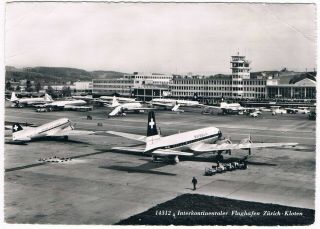 Postcard Zurich Airport Swissair Dc - 7 Dc - 3 Viscount Caravelle Aviation