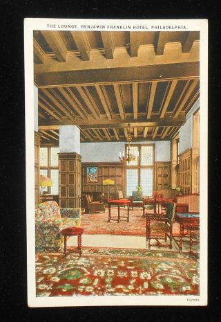 1930s Interior The Lounge Benjamin Franklin Hotel Philadelphia Pa Postcard