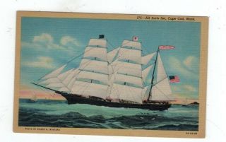 Ma Providence Massachusetts 1945 Linen Post Card Sailboat Bark " Confidence "
