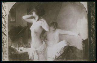 Art Essarts Nude Woman Awakening Lesbian ? 1910 Salon De Paris Postcard