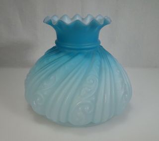 Antique Blue Cased Satin Glass Swirl Kerosene Oil Peg Lamp Shade 5.  5 " Fitter 697