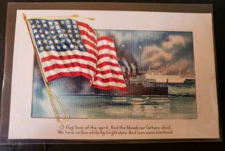 Antique Postcard Usa Flag Wwi Patriotic Ships " O Flag Born Of The Spirt.  Blood "