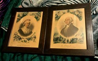 Vintage George & Martha Washington Framed Pictures Wood Frame President Print