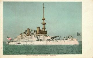Battleship Oregon C - 1905 Navy Military Great White Fleet Postcard Mitchell 5146