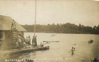 Sayner Wisconsin Bathing On Plum Lake Great Old Real Photo Postcard View