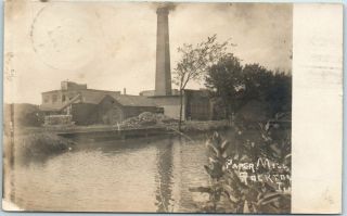 Rockton,  Illinois Rppc Real Photo Postcard " Paper Mill " River View Factory 1912