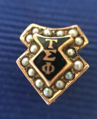 Vintage Tau Sigma Phi,  10k Gold Sorority Pin With Seed Pearls