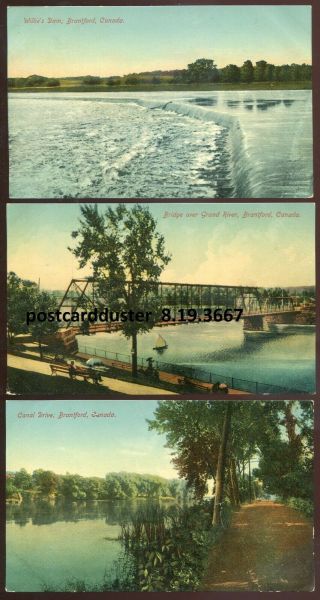 3667 - Brantford Ontario Postcard 1910s Set Of 3 Grand River Bridge.  Wilke 