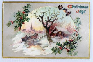 C.  1908 Vintage Raphael Tuck Embossed No.  100 Christmas Joy Postcard Horse Sleigh 2