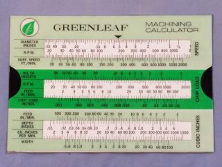 Vintage Greenleaf Machining Calculator 1969 Cardboard With Laminate