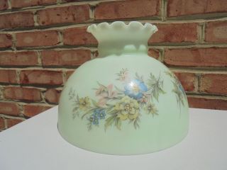 Antique Vintage Aladdin Green & White Glass Lamp Shade W Flowers 9 3/4 "