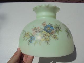 Antique Vintage Aladdin Green & White Glass Lamp Shade w Flowers 9 3/4 