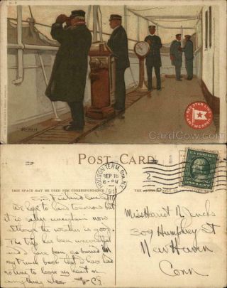 1911 Red Star Line - Men On Ship Postcard Rycker & Mendel 1c Stamp Vintage