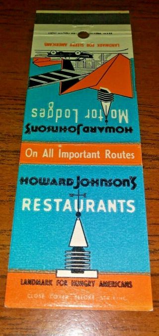 Vintage 1958 Howard Johnson ' s Motor Lodges & Resturants Matchbook Cover 2