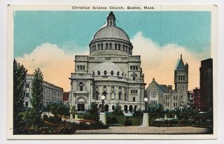 Ma Postcard Boston Massachusetts Christian Science Church Front View Gardens