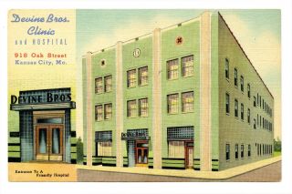 Missouri Kansas City Linen Advertising Postcard Devine Bros Clinic Circa 1940